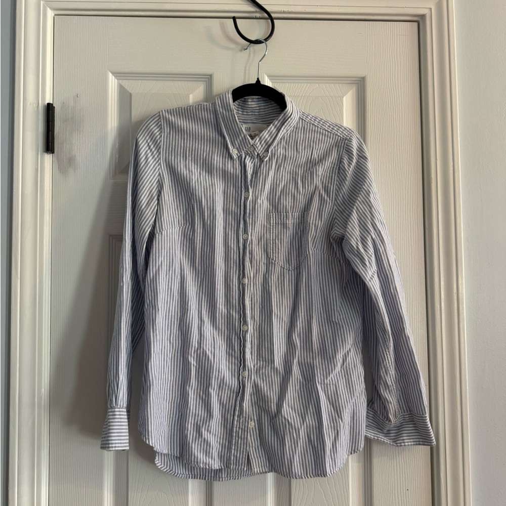 Men's Blue and White Striped Button-Down Shirt